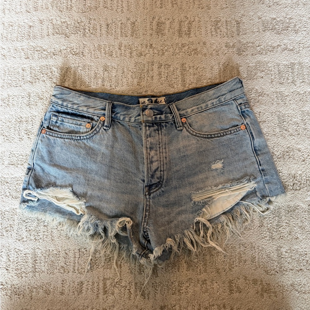 Free People Light Wash Distressed Denim Shorts - Women